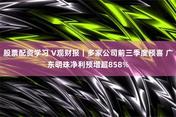 股票配资学习 V观财报|多家公司前三季度预喜 广东明珠净利预增超858%