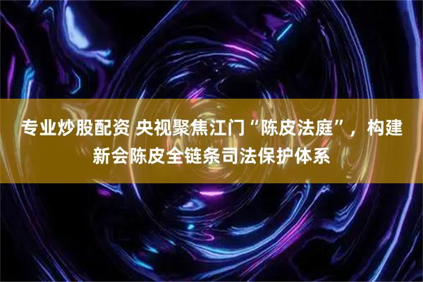 专业炒股配资 央视聚焦江门“陈皮法庭”，构建新会陈皮全链条司法保护体系